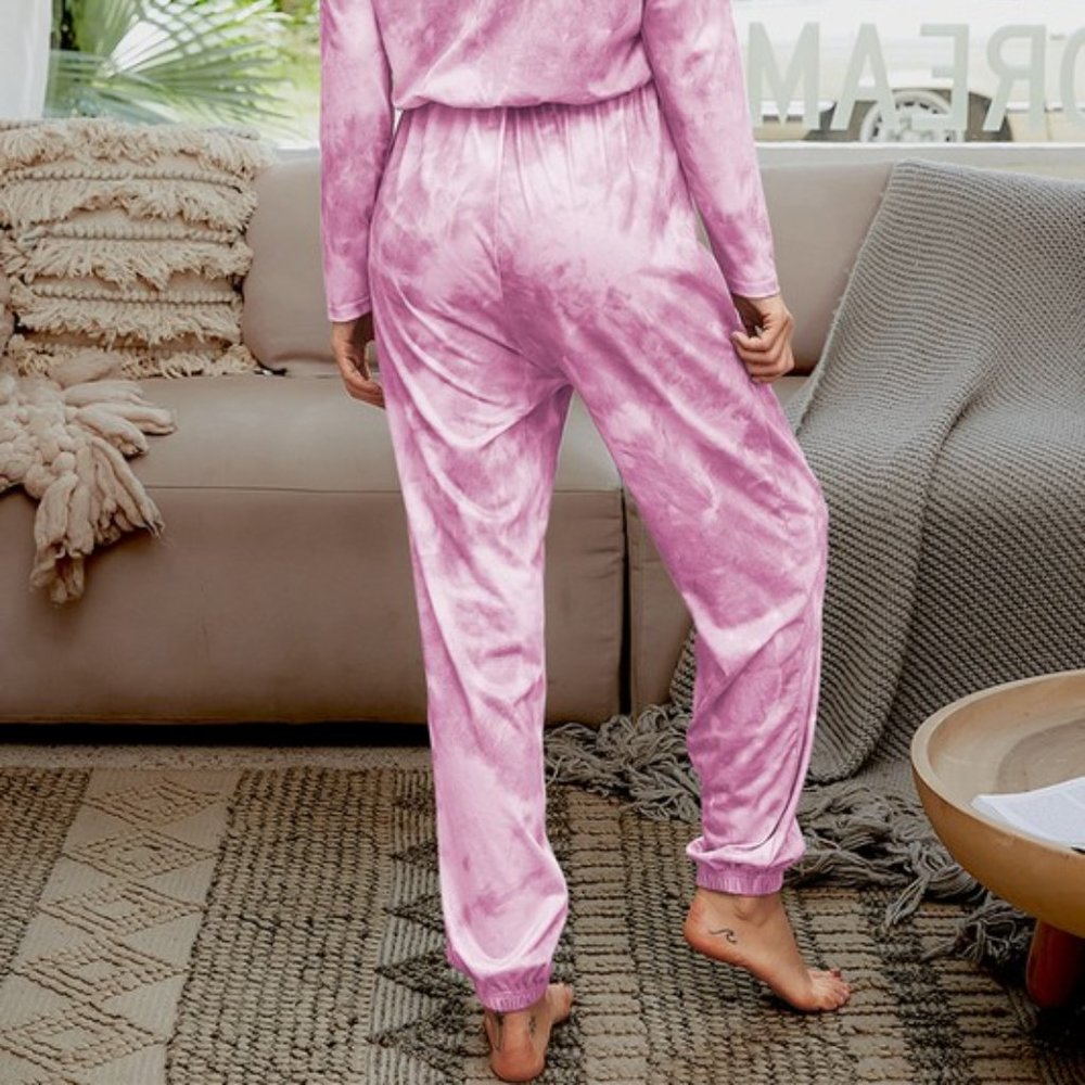 Pink and White Tie Dye Keyhole Tie Waist Jumpsuit - Picture 5 of 6